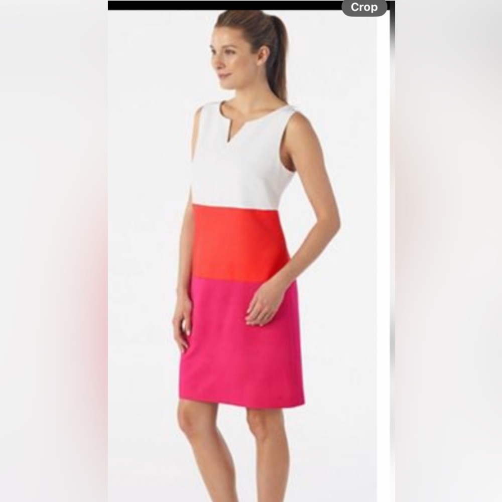 $129 Talbots color block sheath dress Beautiful white orange & pink Cheerful 2 4